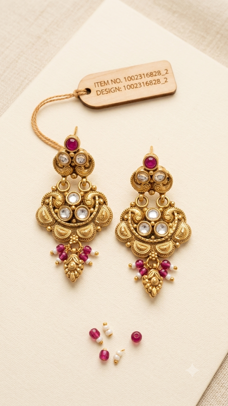 Antique Gold Kundan Drop Earrings