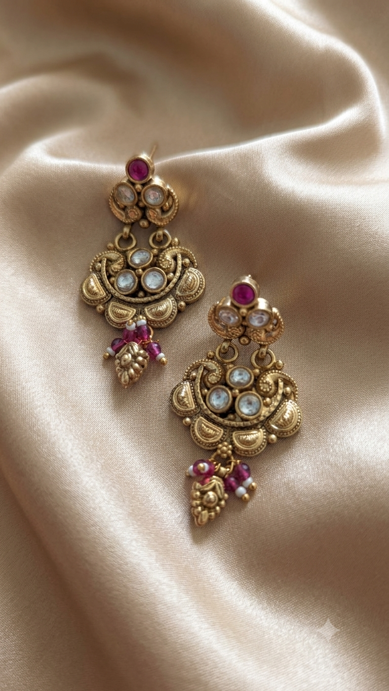 Antique Gold Kundan Drop Earrings