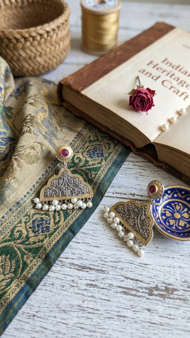 Silver Floral Arch with Ruby Stud