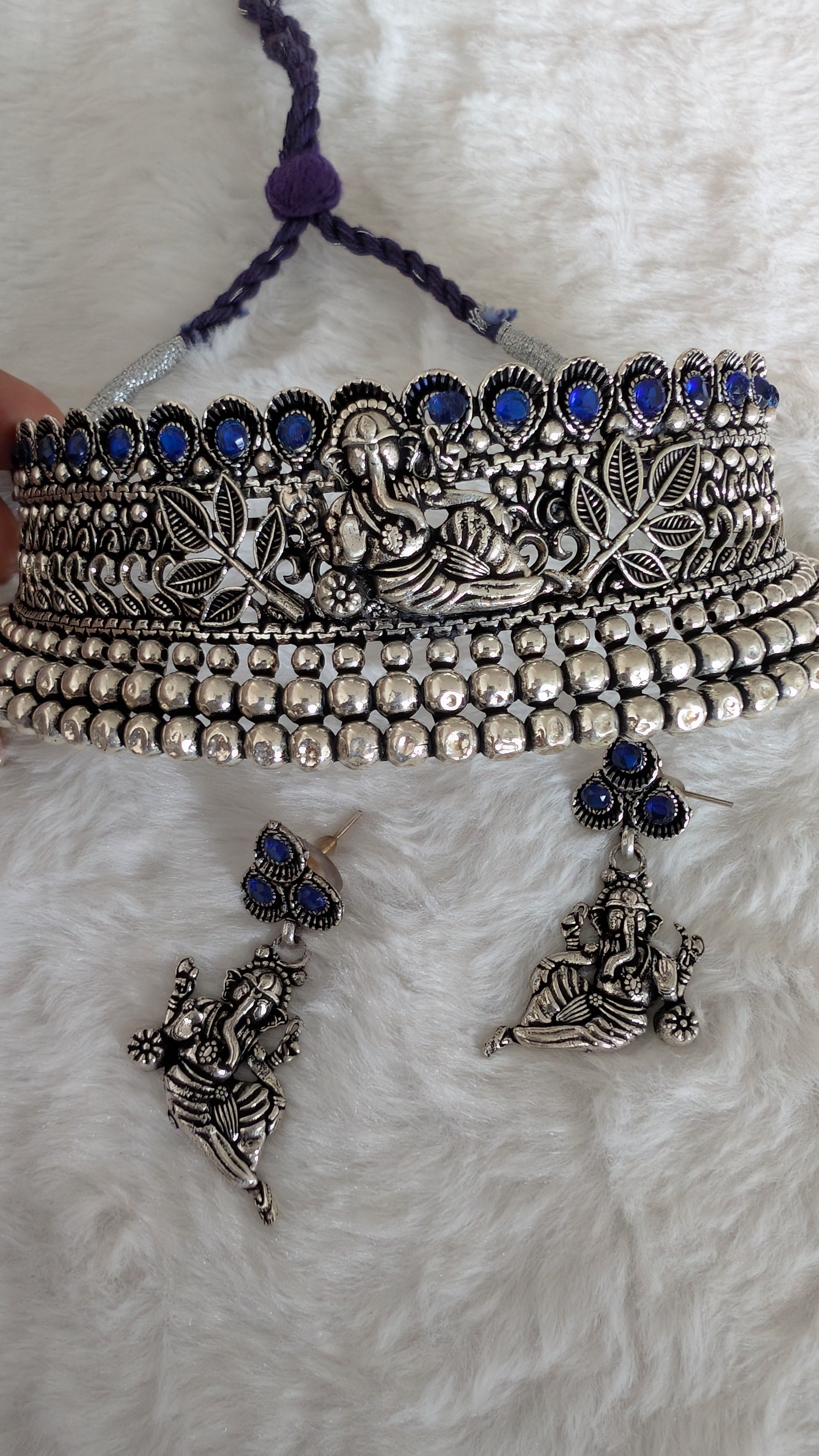 Oxidized choker with Ganesh.