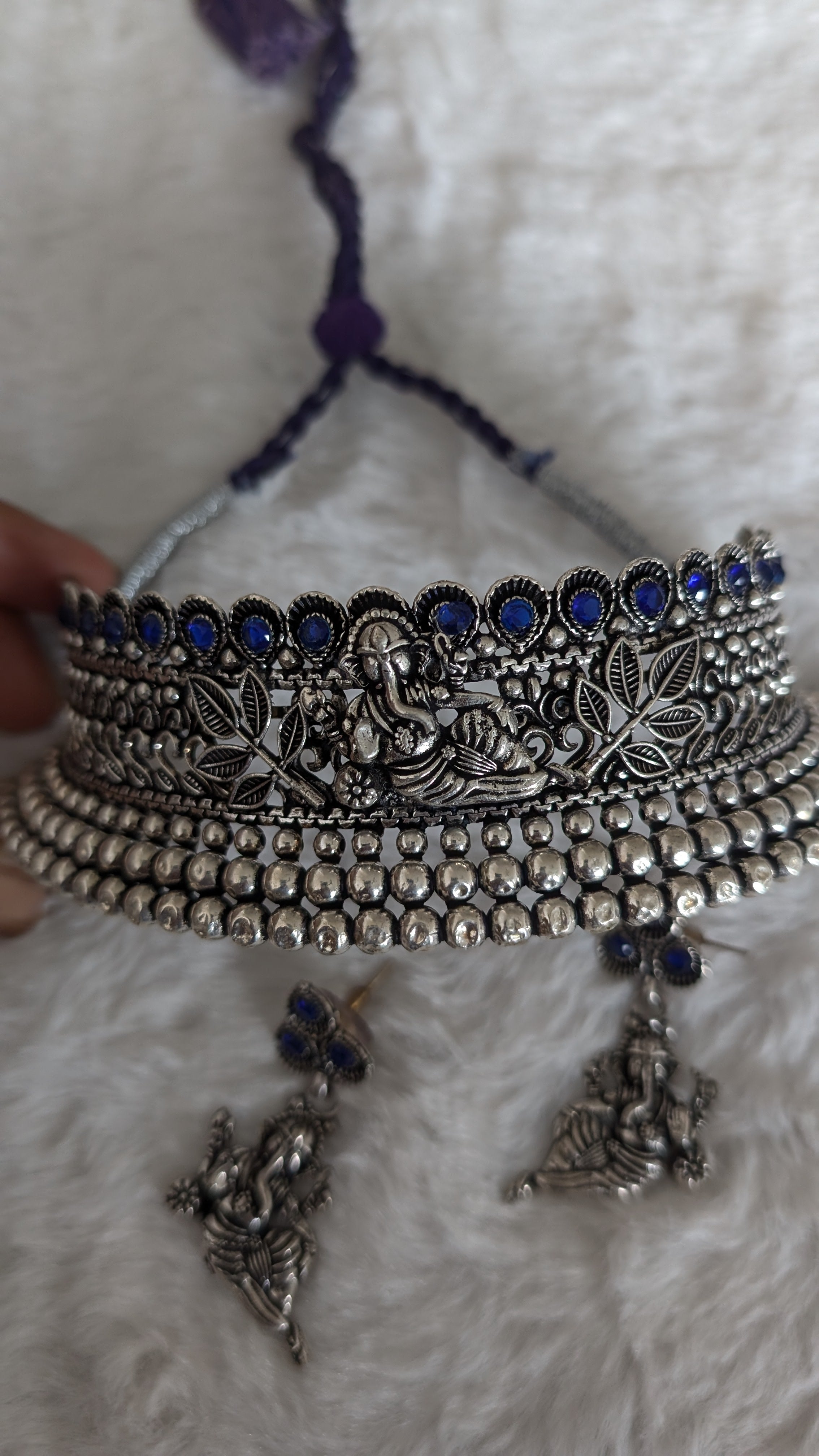 Oxidized choker with Ganesh.