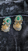 Emerald Jhumka with Green Cluster Top