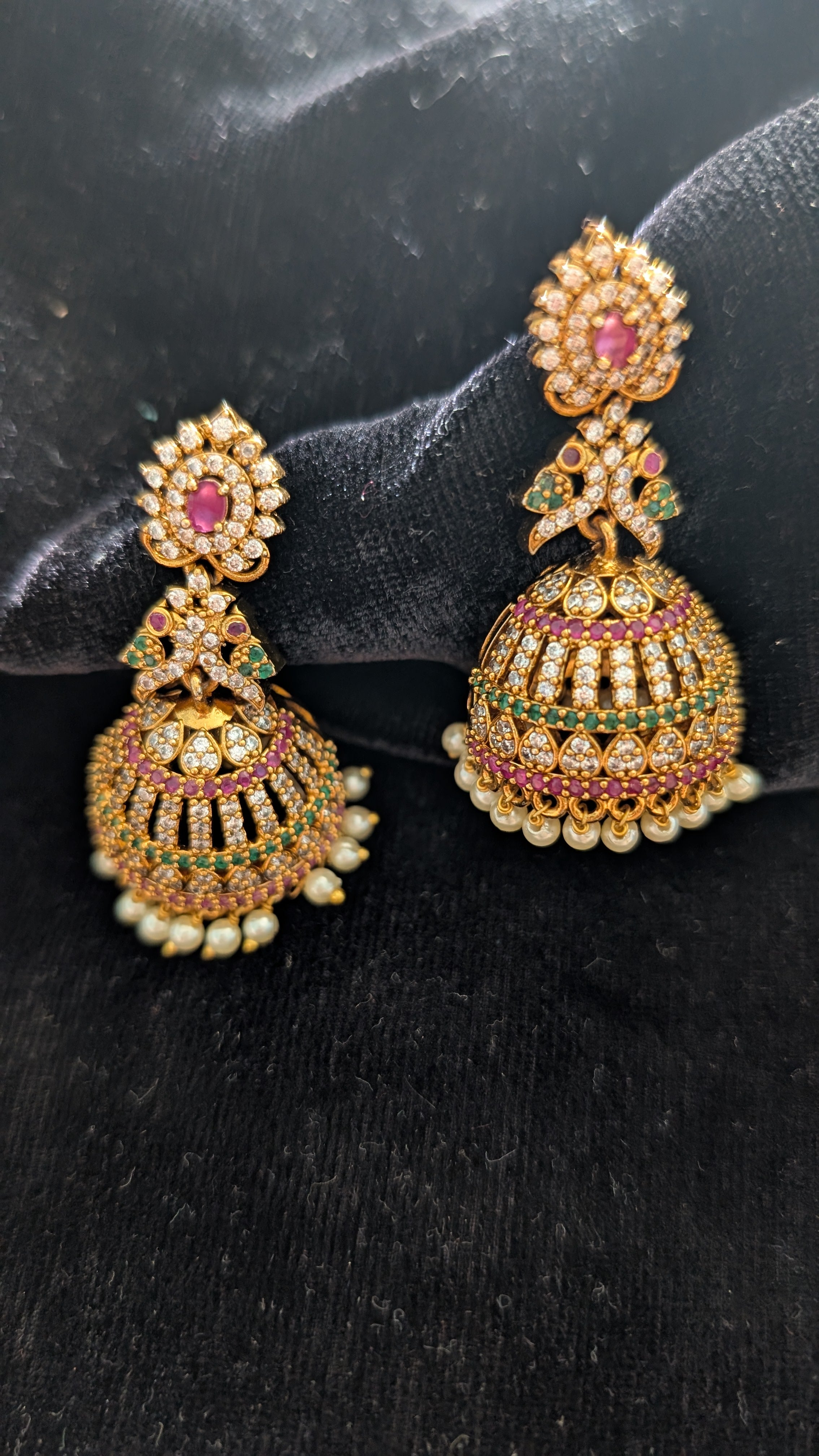Bridal CZ Jhumka with Ruby & Emerald