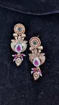 Rose Gold Floral Meenakari Drop Earrings