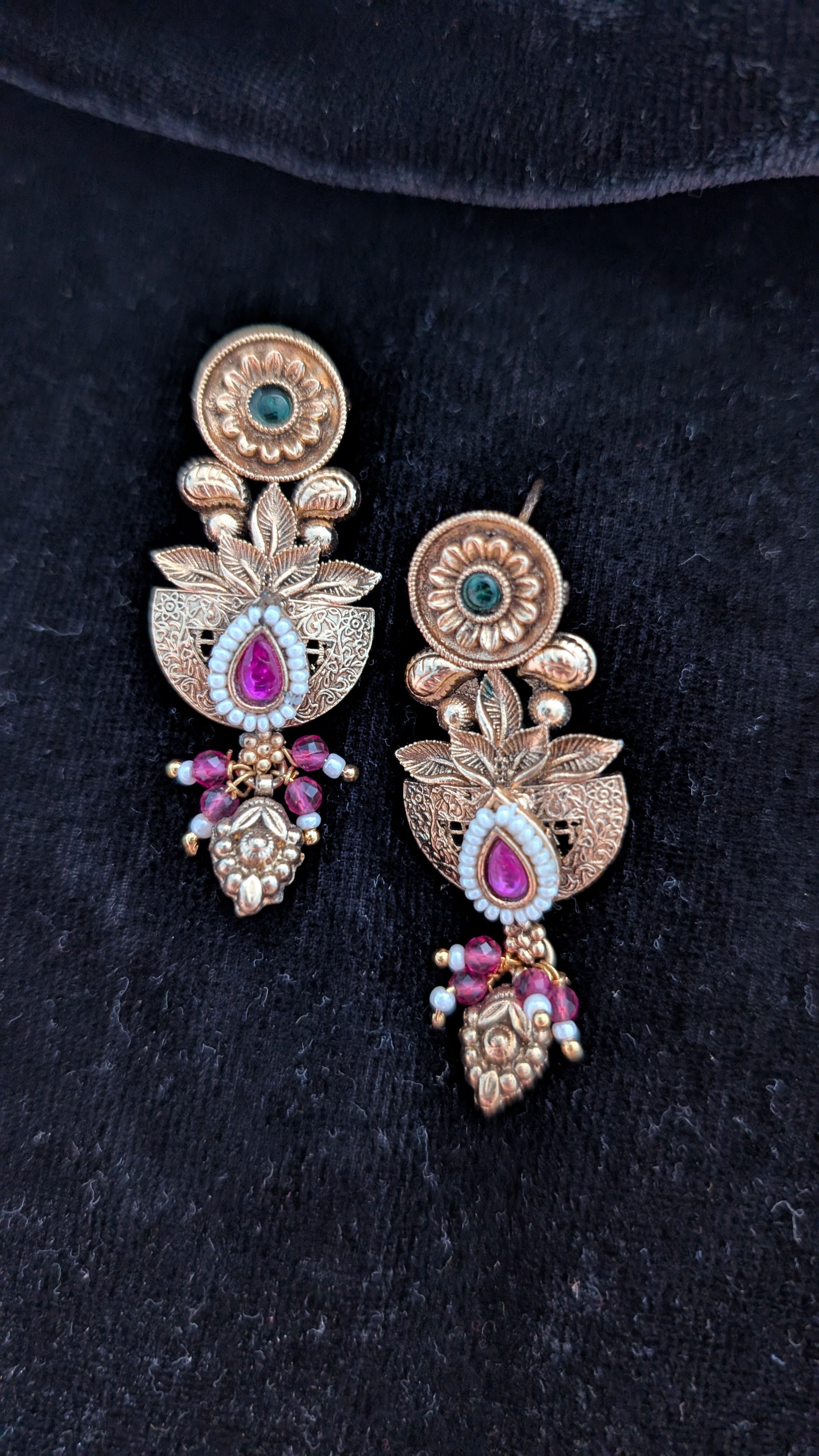 Rose Gold Floral Meenakari Drop Earrings