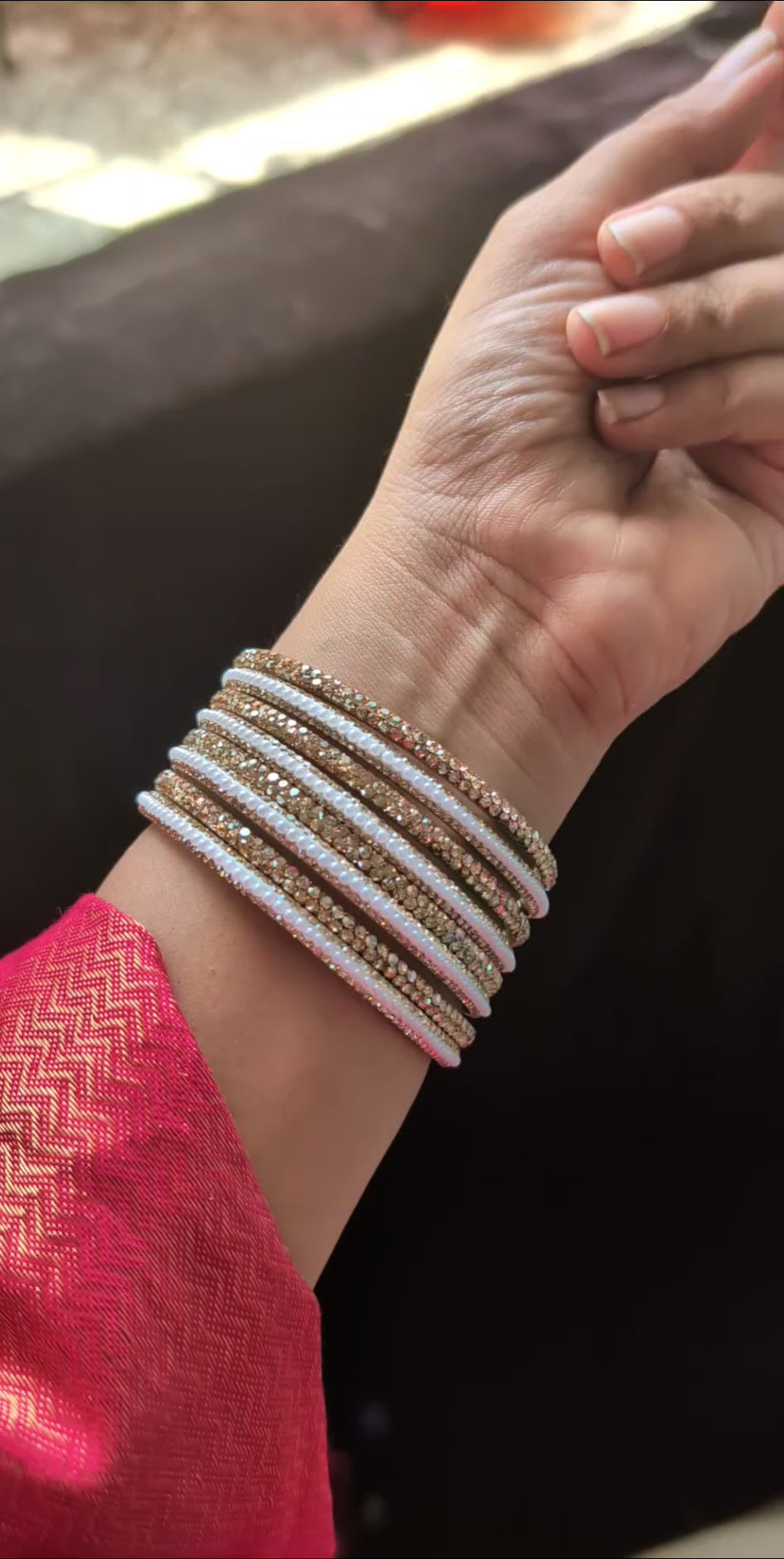 Golden and pearl combo bangles